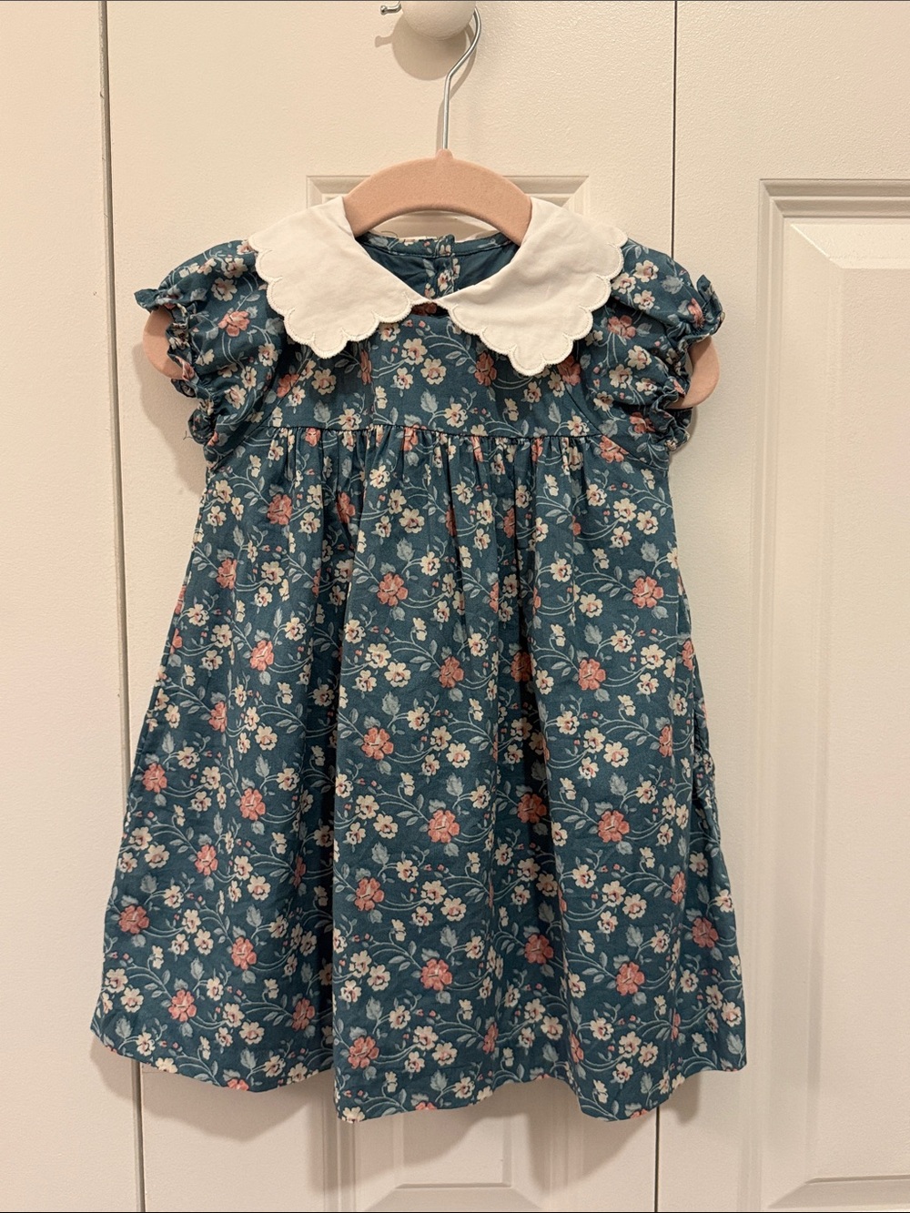 Janie and Jack green Floral Dress with White Scalloped Collar 12-18m